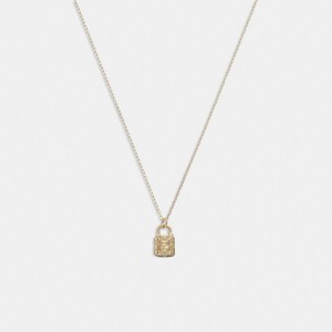 Coach 14 K Gold Quilted Signature Padlock Pendant Necklace Doré | COH866103