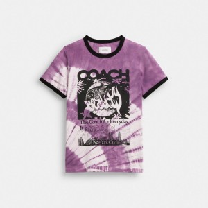 Coach 90's Tie Dye T Shirt In Organic Cotton Violette Multicolore | COH866010