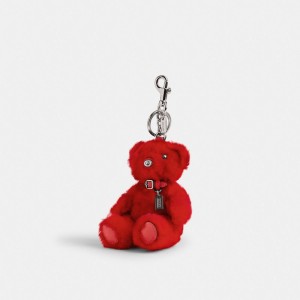 Coach Bear Bag Charm In Signature Shearling Argent Rouge Multicolore | COH866472