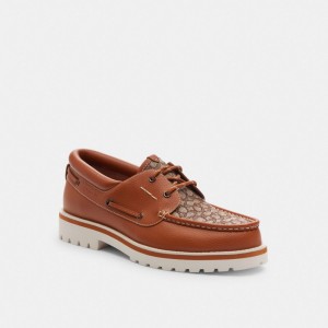 Coach Benson Boat Shoe In Signature Jacquard Marron | COH866830