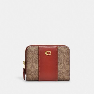 Coach Billfold Wallet In Colorblock Signature Canvas Marron Rouge | COH865613