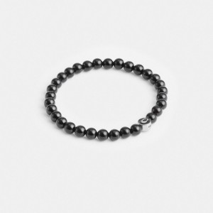 Coach Black Onyx Beaded Bracelet Argent Noir | COH867026