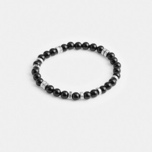 Coach Black Onyx Beaded Disk Bracelet Argent Noir | COH867008