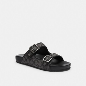 Coach Buckle Strap Sandal In Signature Jacquard Noir | COH866850