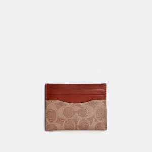 Coach Card Case In Signature Canvas Marron Rouge | COH866764