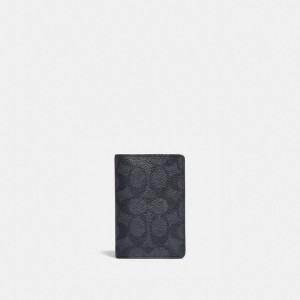 Coach Card Wallet In Signature Canvas Grise Noir | COH866705
