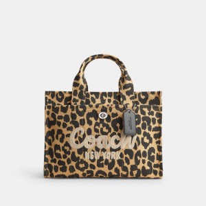 Coach Cargo Tote Bag With Leopard Print Argent Leopard | COH865102