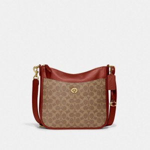 Coach Chaise Crossbody Bag In Signature Canvas Marron Rouge | COH865330