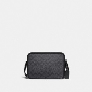 Coach Charter Crossbody Bag 24 In Signature Canvas Noir Cuivre Grise | COH866595