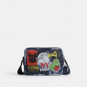 Coach Charter Crossbody Bag 24 With Tie Dye Print Bleu Marine Multicolore | COH866619