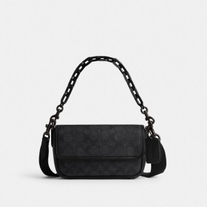 Coach Charter Flap Crossbody 18 In Signature Canvas Grise | COH866610