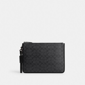 Coach Charter Pouch In Signature Canvas Grise | COH866605