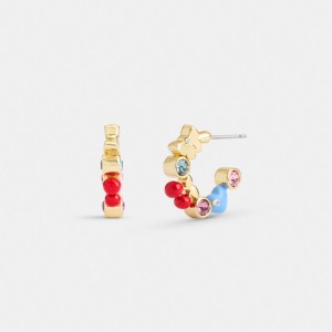 Coach Cherry And Heart Multi Charm Huggie Earrings Doré Multicolore | COH866222