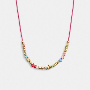 Coach Cherry And Heart Multi Charm Leather Wrap Necklace Doré Multicolore | COH866211