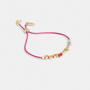 Coach Cherry And Heart Multi Charm Leather Slider Bracelet Doré Multicolore | COH866228