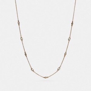 Coach Classic Crystal Pearl Necklace Doré | COH866161