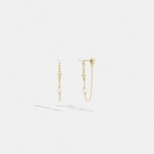 Coach Classic Pearl Chain Earrings Doré | COH866107