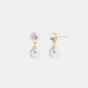 Coach Classic Pearl Drop Earrings Doré | COH866137