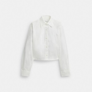 Coach Cropped Button Up Shirt Blanche | COH865983