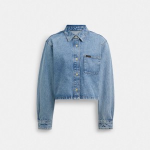 Coach Cropped Denim Button Down Bleu | COH865988