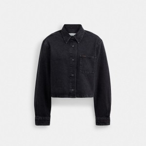 Coach Cropped Denim Button Down In Organic Cotton Noir | COH865986