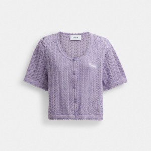 Coach Cropped Knit Button Up Top Violette | COH866007