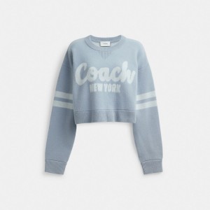 Coach Cropped Sweater Bleu | COH865947