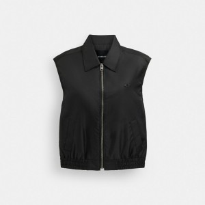 Coach Cropped Vest In Recycled Nylon Noir | COH865922