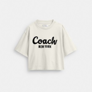 Coach Cursive Signature Cropped T Shirt Blanche | COH865992