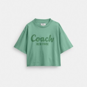 Coach Cursive Signature Cropped T Shirt Vert | COH865994