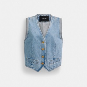 Coach Denim Vest In Organic Cotton Bleu | COH865987