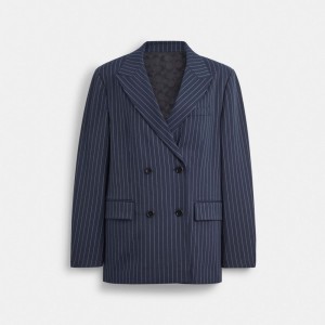 Coach Double Breasted Blazer Bleu Marine Blanche | COH865918
