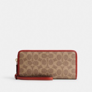 Coach Essential Continental Wallet In Signature Canvas Marron Rouge | COH865515