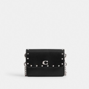 Coach Essential Half Flap Card Case With Rivets Argent Noir | COH865685