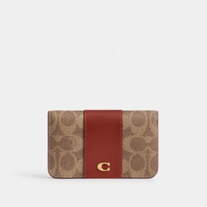 Coach Essential Slim Card Case In Signature Canvas Marron Rouge | COH865722