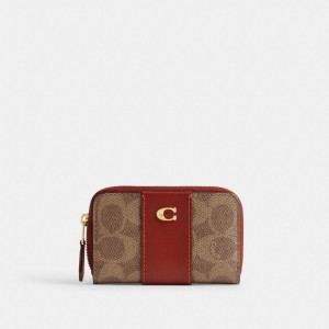 Coach Essential Small Zip Around Card Case In Signature Canvas Marron Rouge | COH865700