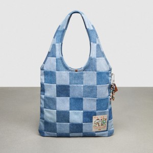 Coach Flat Tote In Denim Checkerboard Bleu | COH865083