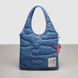 Coach Flat Tote With Cloud Quilting Bleu | COH865107