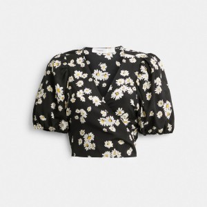 Coach Floral Wrap Blouse Noir | COH866000