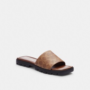 Coach Florence Sandal In Signature Canvas Kaki Noir | COH865887
