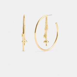 Coach Garden Charms Hoop Earrings Doré | COH866141