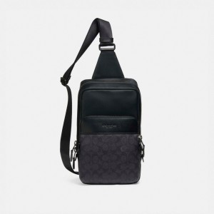 Coach Gotham Pack In Signature Canvas Noir Cuivre Grise Noir | COH865461