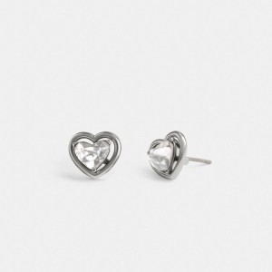 Coach Halo Heart Stud Earrings Argent | COH866136