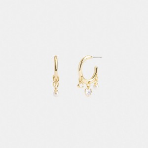 Coach Heart Charm Huggie Earrings Doré | COH866216