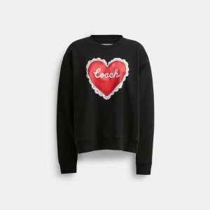 Coach Heart Crewneck Sweater Noir | COH865979
