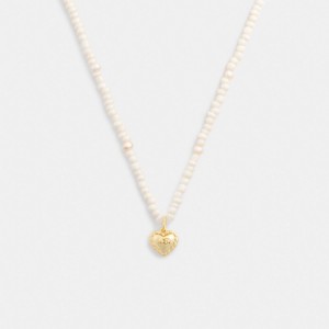Coach Heart Pearl Necklace Doré | COH866209