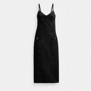 Coach Heritage C Long Denim Dress In Organic Cotton Noir | COH866057