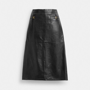 Coach Heritage C Long Leather Skirt Noir | COH866026