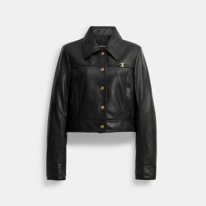 Coach Heritage C Snap Front Shrunken Jacket Noir | COH865925