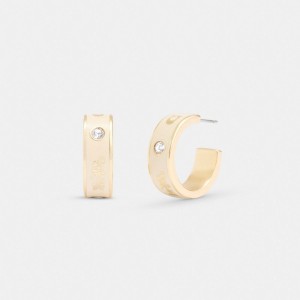 Coach Horse And Carriage Enamel Huggie Earrings Doré | COH866224